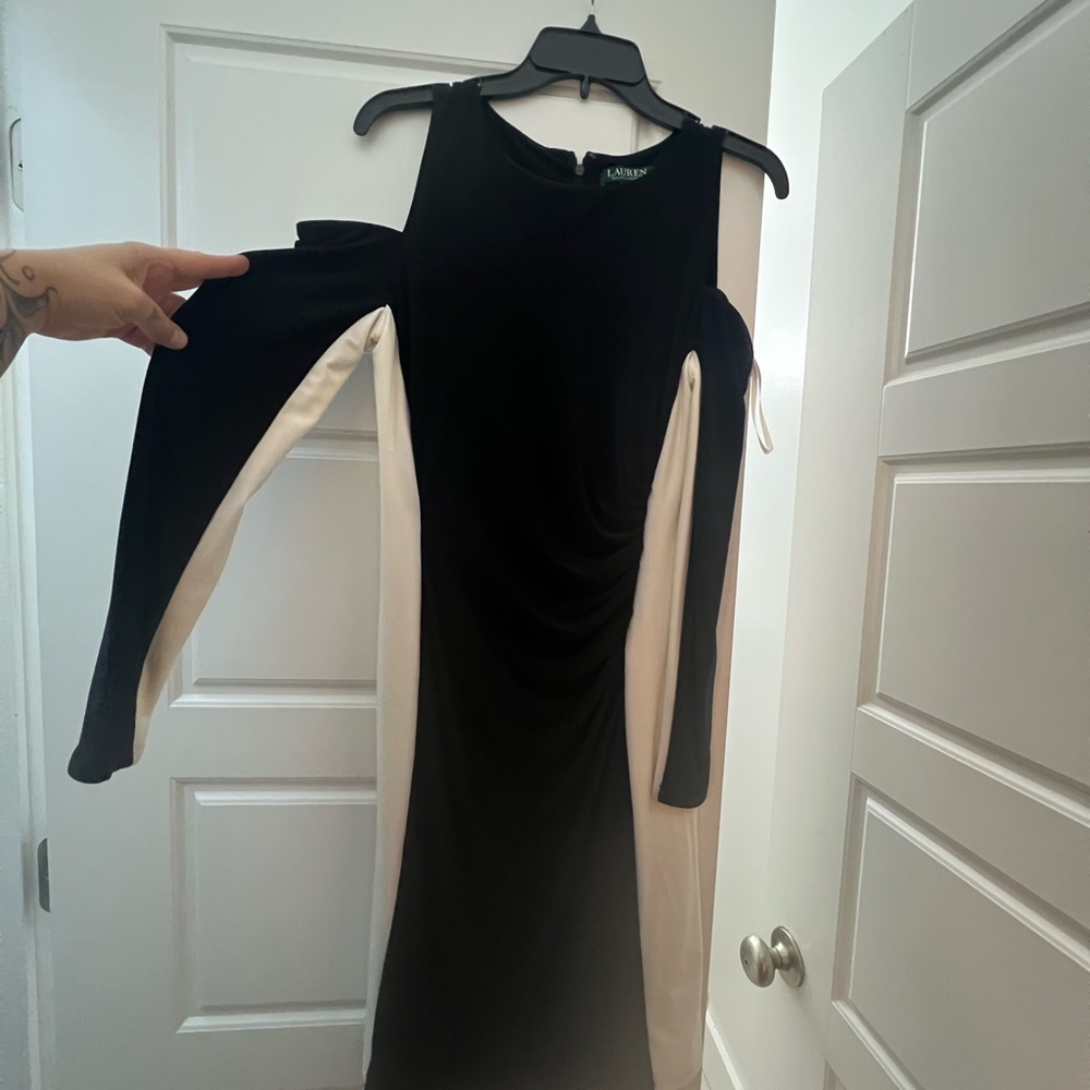 Ralph Lauren One Shoulder Black and Cream Dress